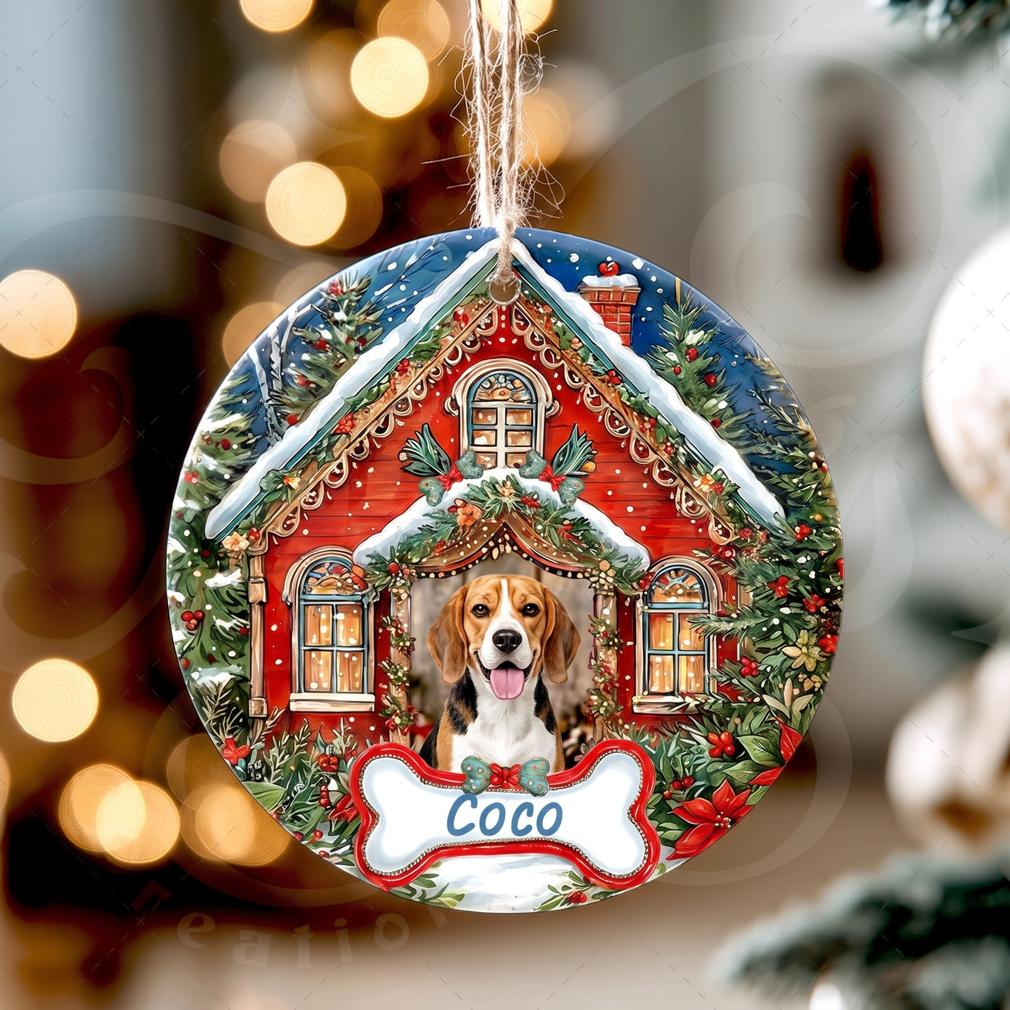 Personalized Dog Ornament – Christmas Cottage House