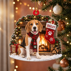 Personalized Dog Christmas Ornament – Custom Pet Name Stocking by the Fireplace Ornament
