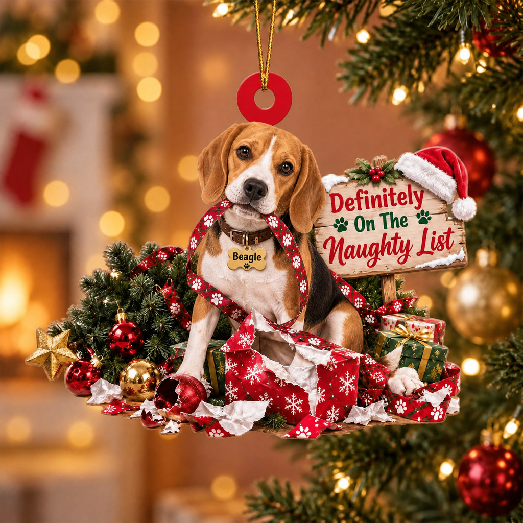 Personalized Dog Christmas Ornament – Definitely on the Naughty List Ornament