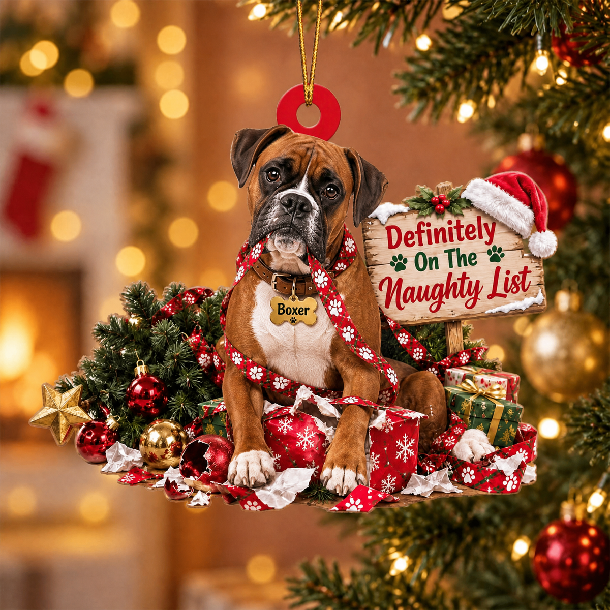 Personalized Dog Christmas Ornament – Definitely on the Naughty List Ornament