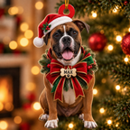 Personalized Dog Christmas Ornament – Custom Pet Name Holiday Bow Ornament