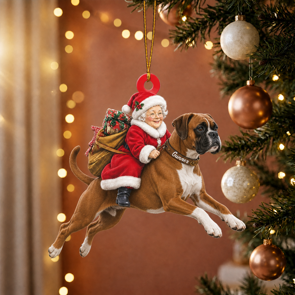 Dog & Mrs. Claus Ornament – Personalized Name