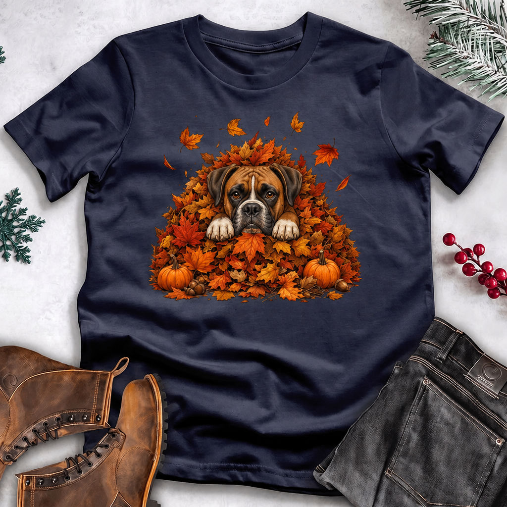 Fall Season Dog T-Shirt – Leaves & Pumpkins