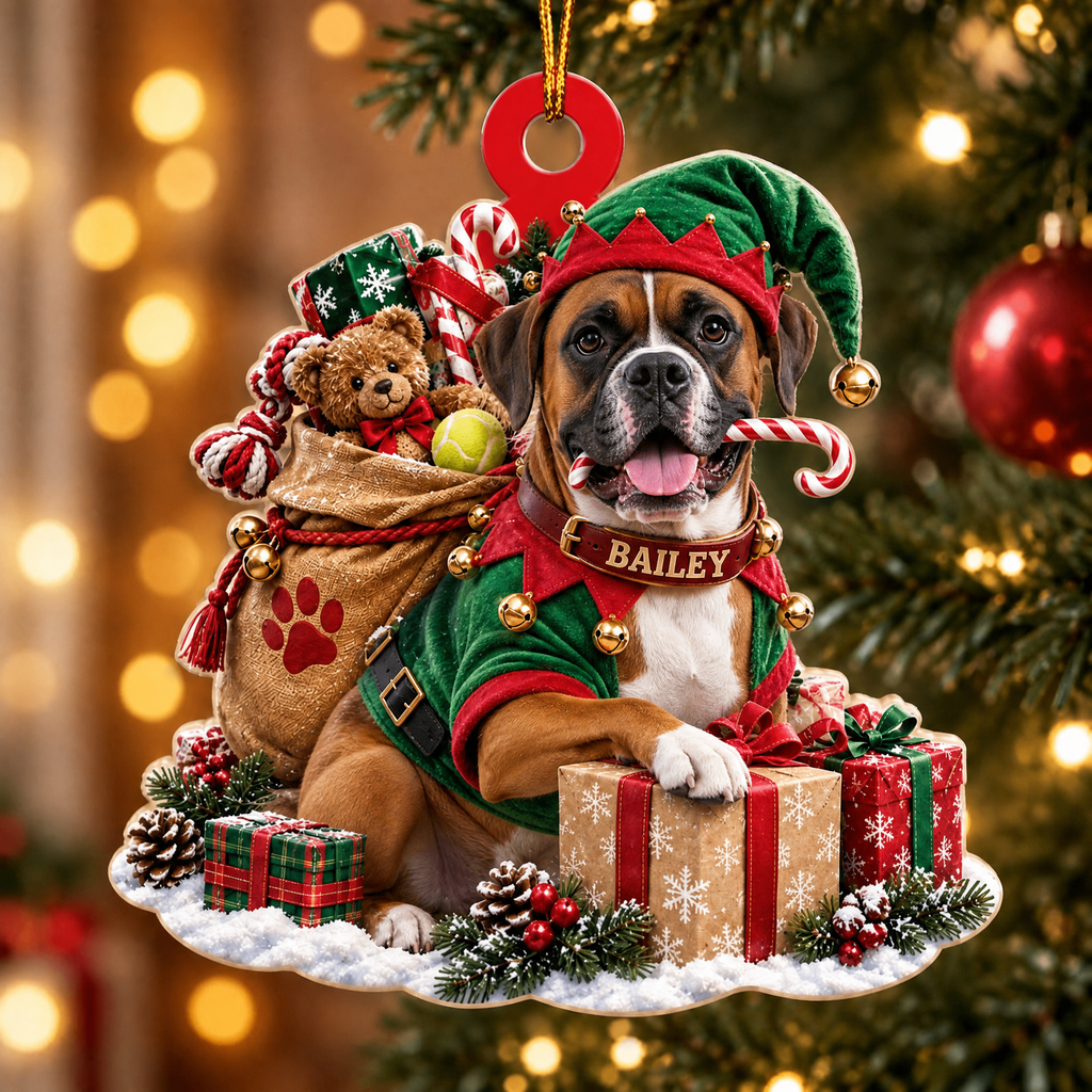 Personalized Dog Christmas Ornament – Santa’s Little Helper Custom Pet Name Ornament