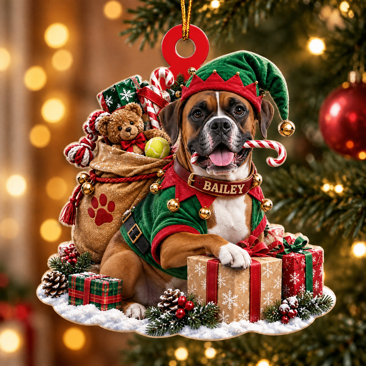 Personalized Dog Christmas Ornament – Santa’s Little Helper Custom Pet Name Ornament