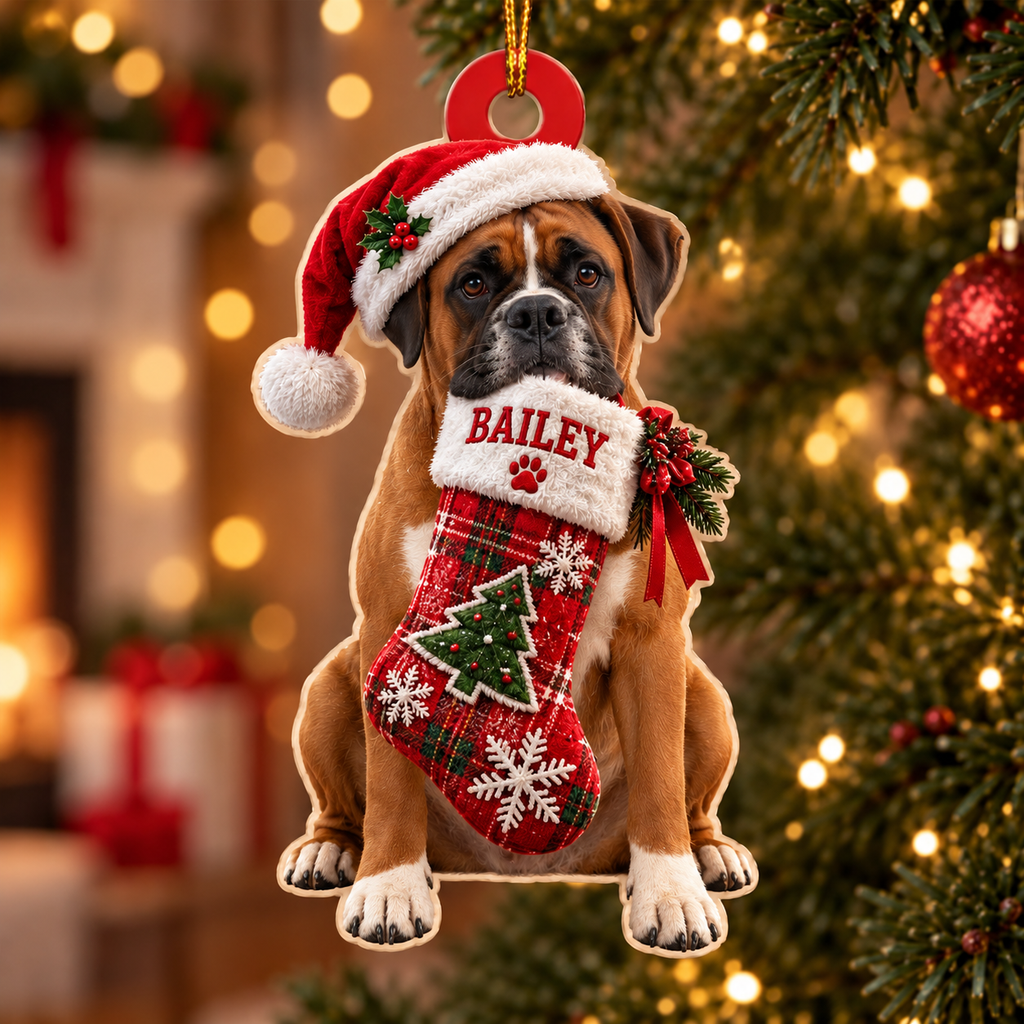 Personalized Dog Christmas Ornament – Custom Pet Name Stocking Ornament