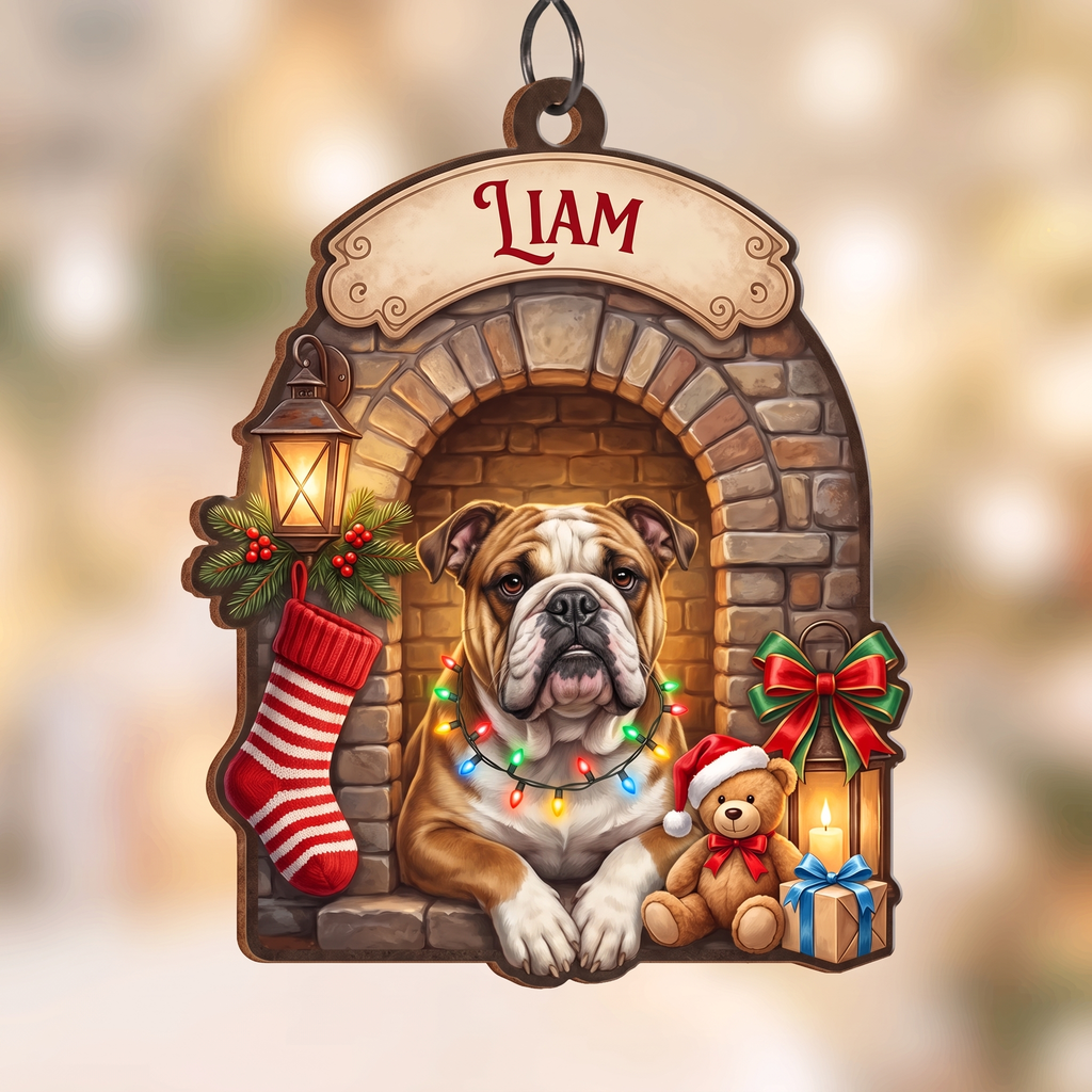 Wood Dog Ornament – Personalized, Fireplace & Stocking