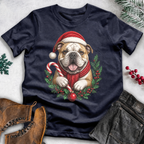Dog Lover Christmas T-Shirt – Santa Hat, Scarf & Candy Cane