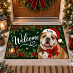 Custom Name Dog Doormat, Santa Hat Welcome Mat