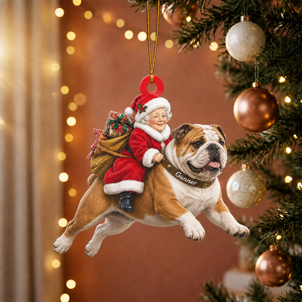 Dog & Mrs. Claus Ornament – Personalized Name