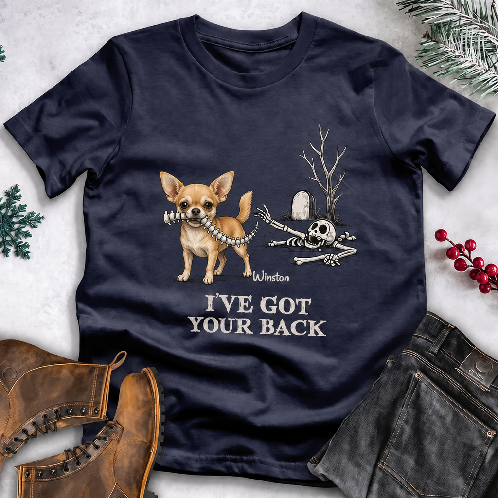 Funny Dog Halloween Shirt – Skeleton Spine Joke, Custom Name