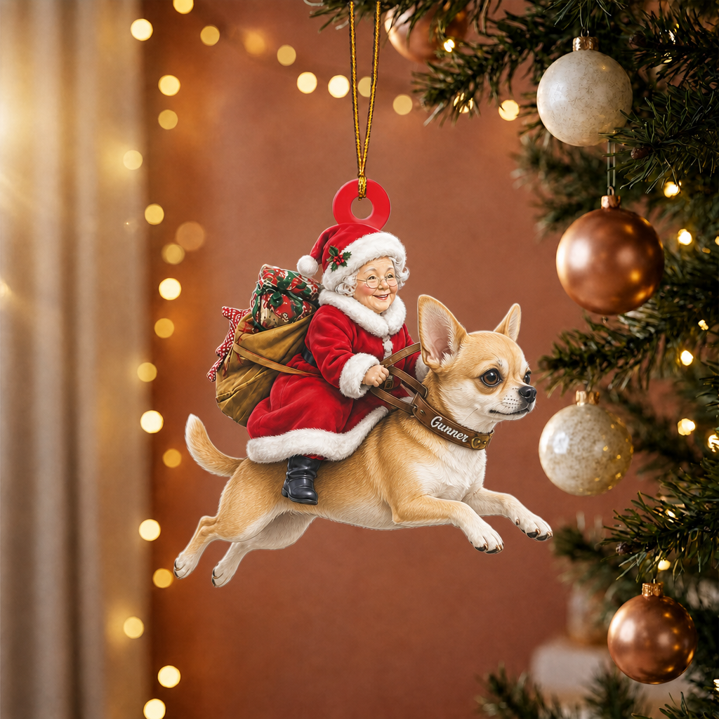 Dog & Mrs. Claus Ornament – Personalized Name