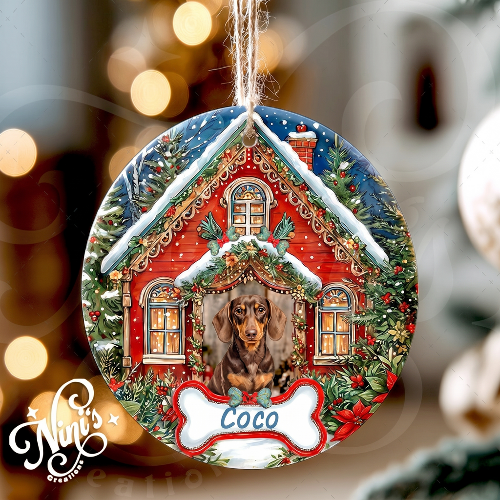 Personalized Dog Ornament – Christmas Cottage House