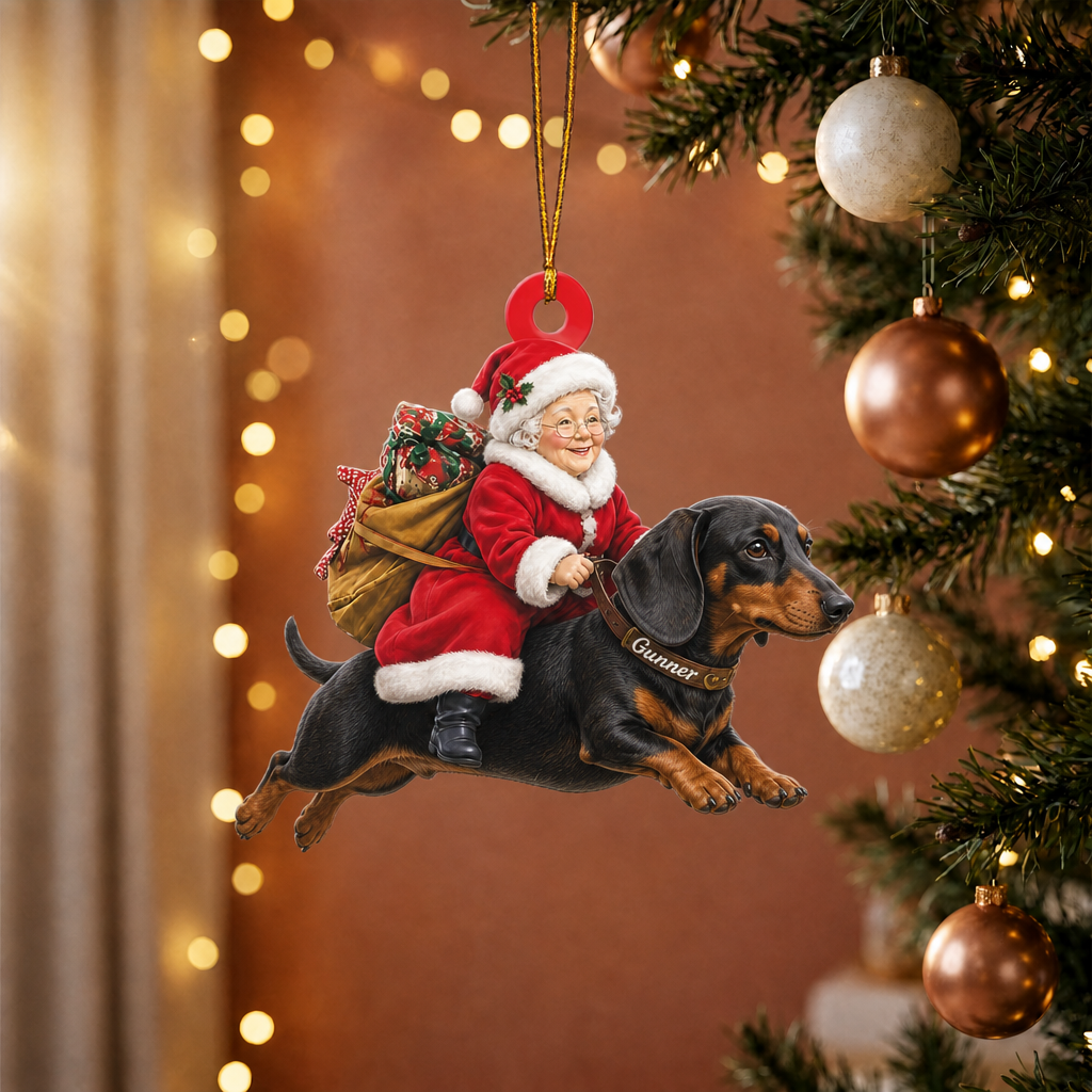 Dog & Mrs. Claus Ornament – Personalized Name