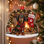 Personalized Dog Christmas Ornament – Custom Pet Name Stocking by the Fireplace Ornament