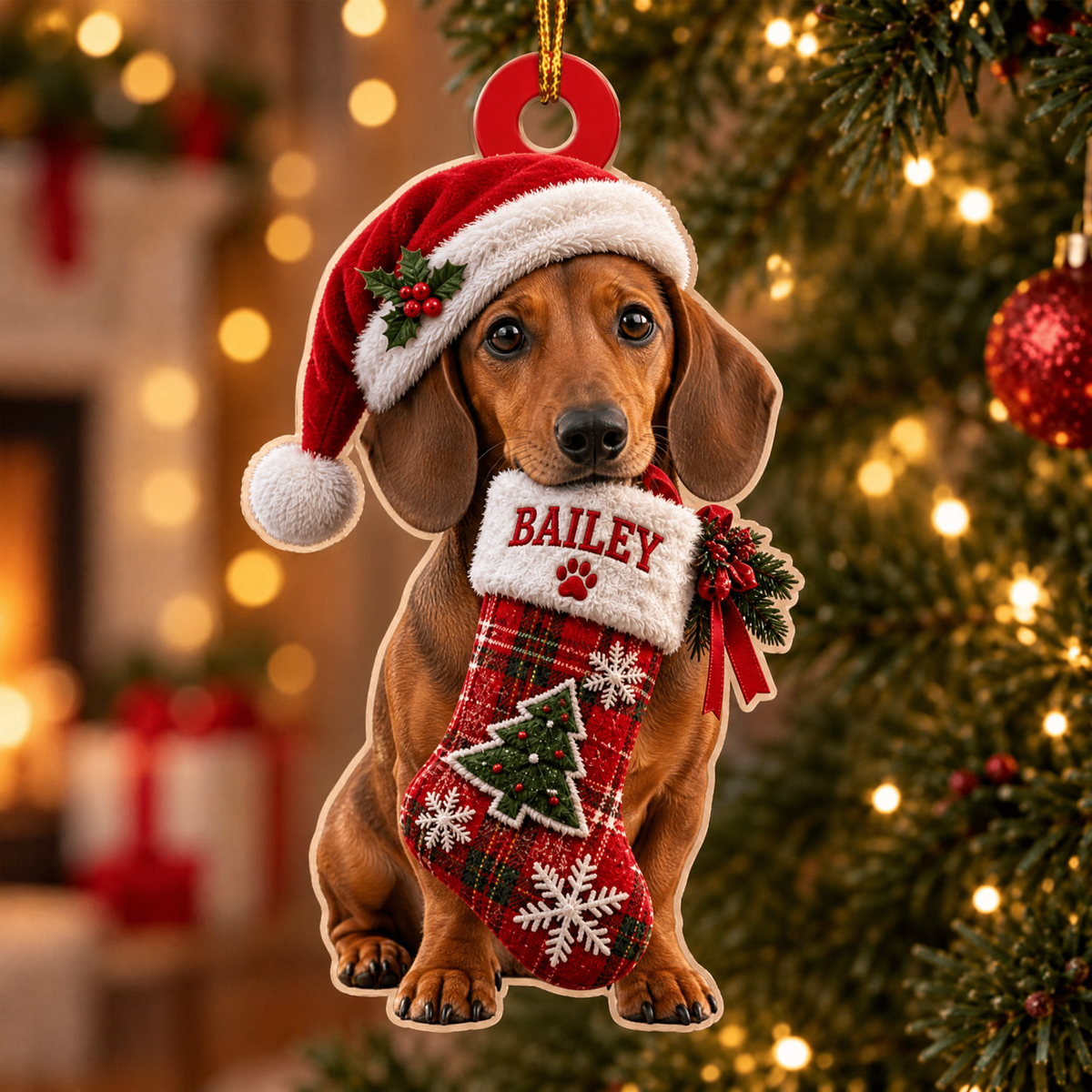 Personalized Dog Christmas Ornament – Custom Pet Name Stocking Ornament