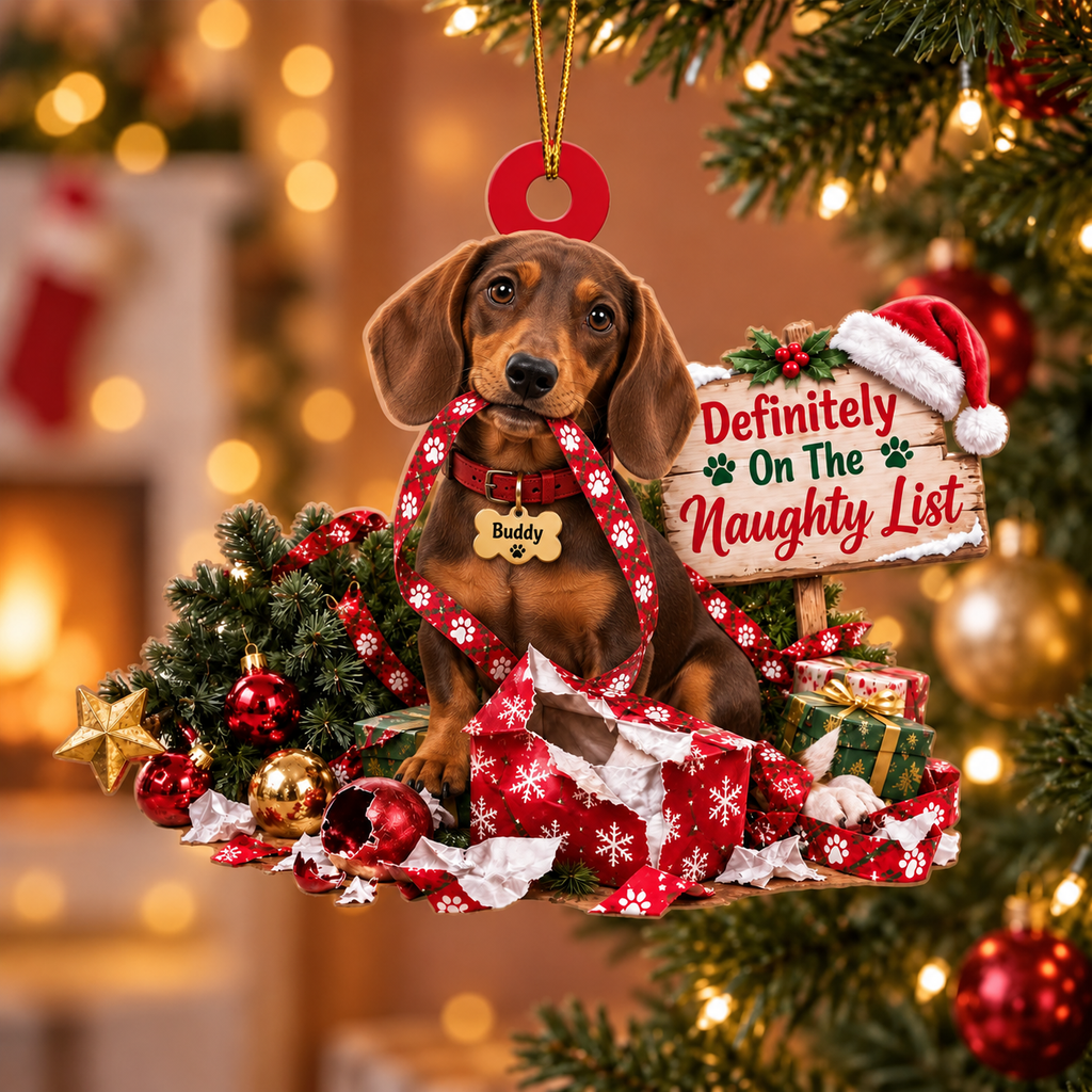 Personalized Dog Christmas Ornament – Definitely on the Naughty List Ornament