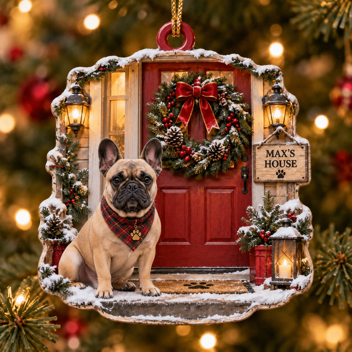 Personalized Dog Christmas Ornament – Custom Pet Name Holiday Door Wreath Ornament