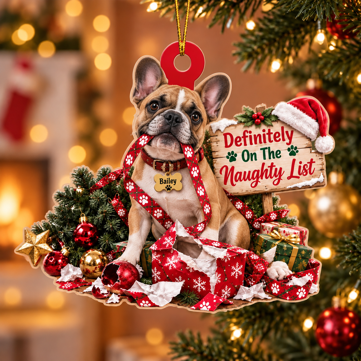 Personalized Dog Christmas Ornament – Definitely on the Naughty List Ornament