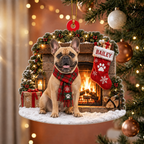 Personalized Dog Christmas Ornament – Custom Pet Name Stocking by the Fireplace Ornament
