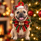 Personalized Dog Christmas Ornament – Custom Pet Name Holiday Bow Ornament
