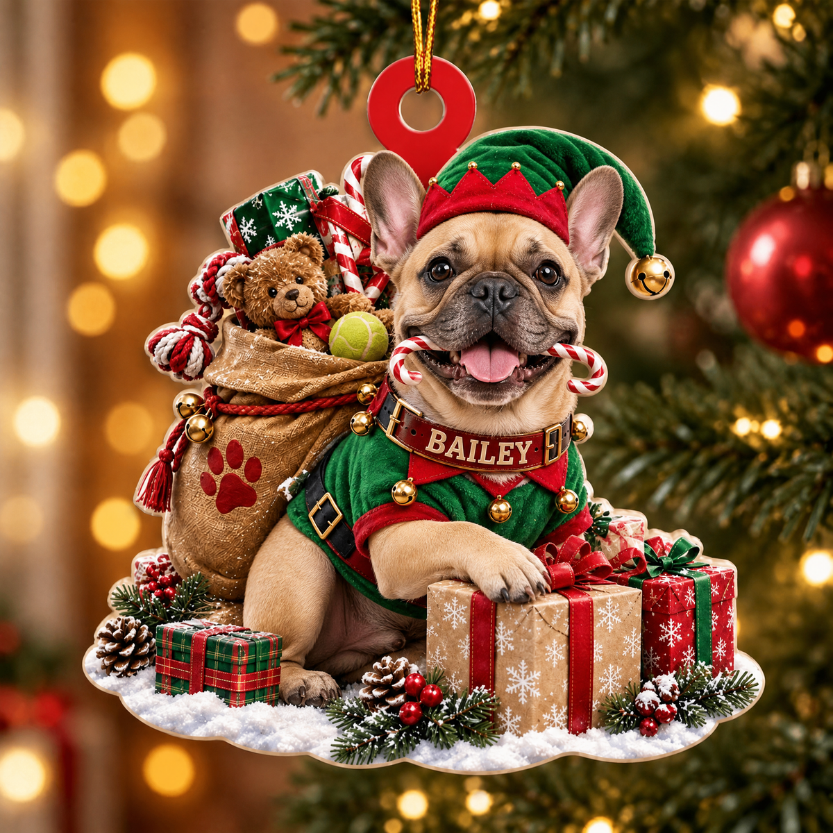 Personalized Dog Christmas Ornament – Santa’s Little Helper Custom Pet Name Ornament