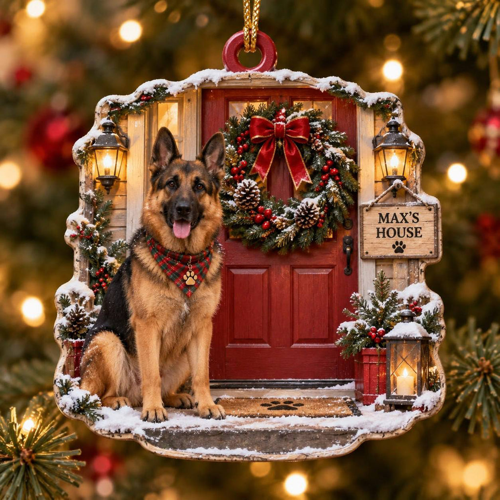 Personalized Dog Christmas Ornament – Custom Pet Name Holiday Door Wreath Ornament