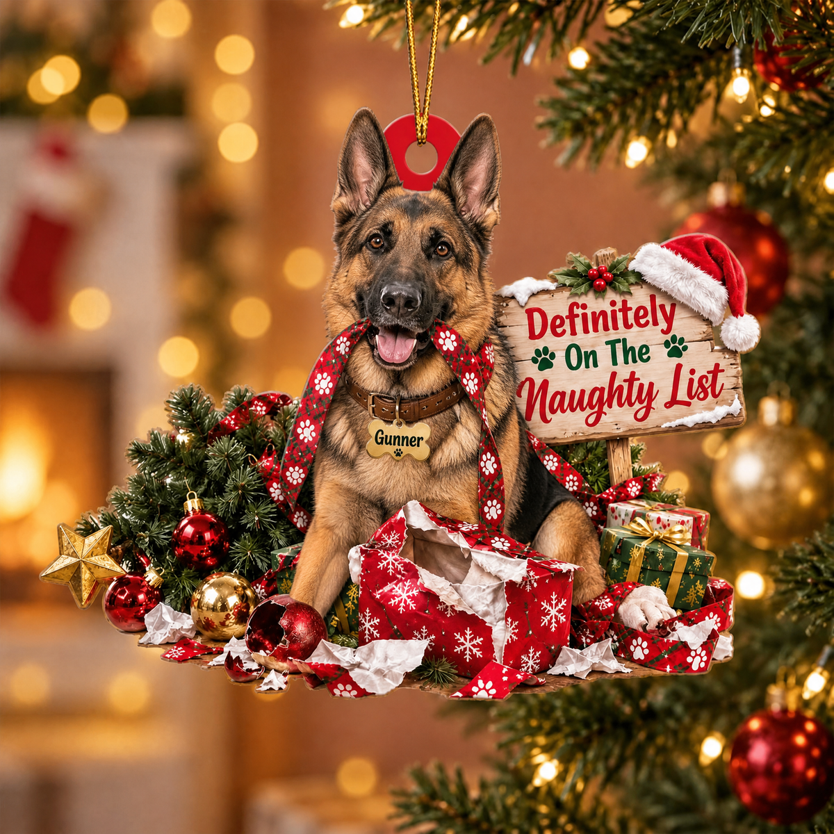 Personalized Dog Christmas Ornament – Definitely on the Naughty List Ornament
