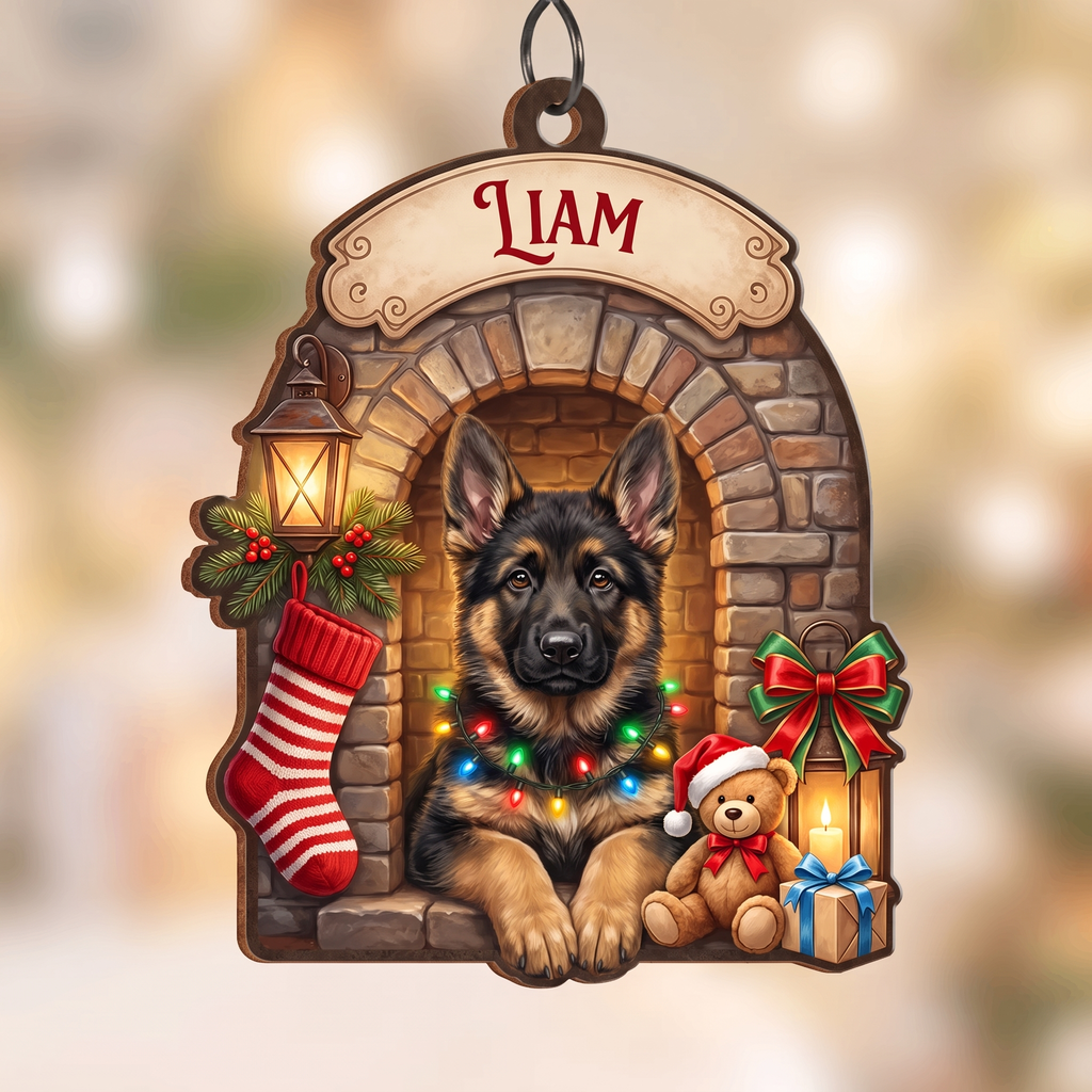 Wood Dog Ornament – Personalized, Fireplace & Stocking
