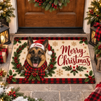 Custom Pet Doormat – Santa Dog, Plaid Wreath, Merry Christmas