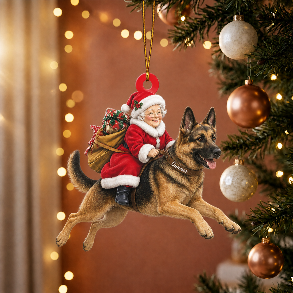 Dog & Mrs. Claus Ornament – Personalized Name