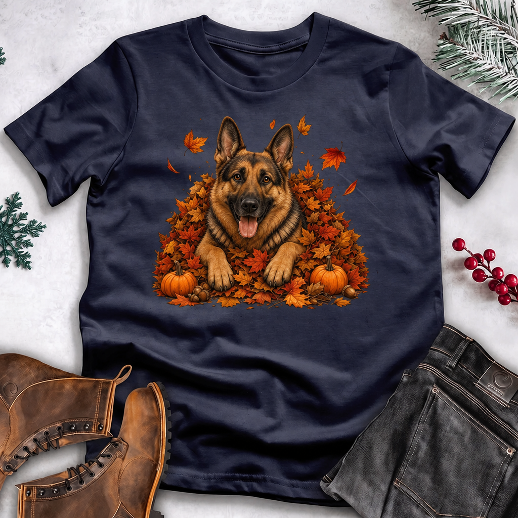 Fall Season Dog T-Shirt – Leaves & Pumpkins