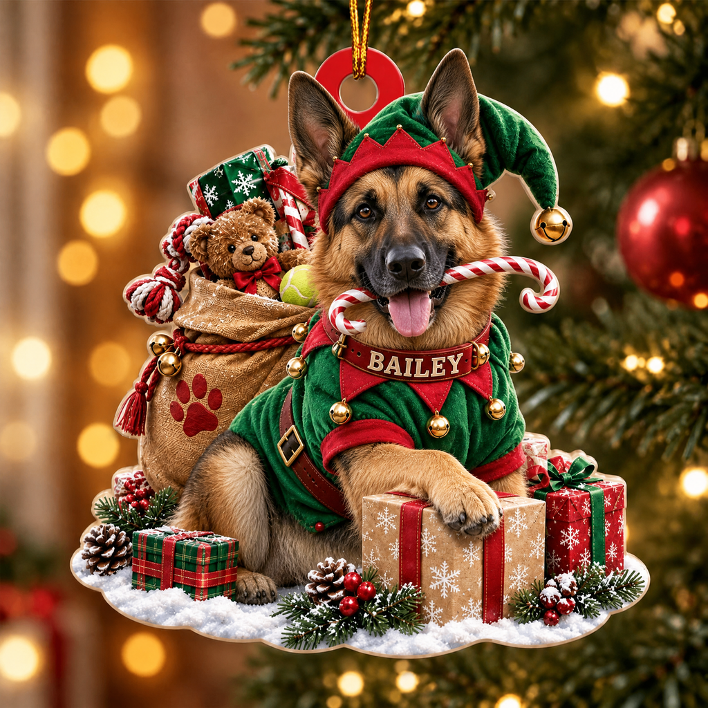 Personalized Dog Christmas Ornament – Santa’s Little Helper Custom Pet Name Ornament