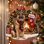 Personalized Dog Christmas Ornament – Custom Pet Name Stocking by the Fireplace Ornament