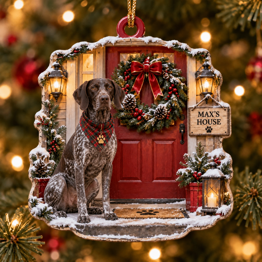 Personalized Dog Christmas Ornament – Custom Pet Name Holiday Door Wreath Ornament