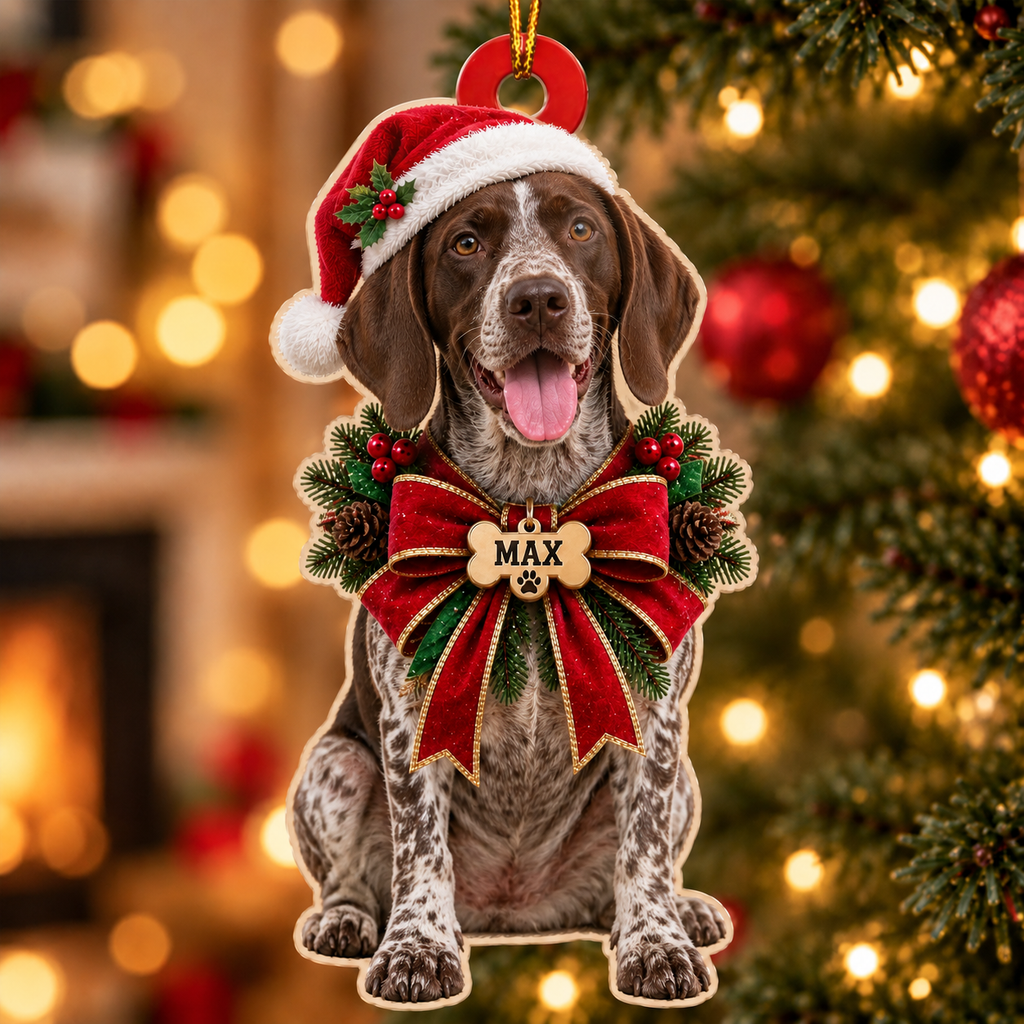 Personalized Dog Christmas Ornament – Custom Pet Name Holiday Bow Ornament