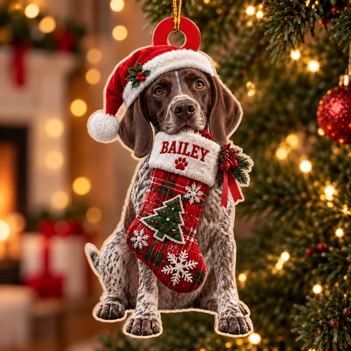 Personalized Dog Christmas Ornament – Custom Pet Name Stocking Ornament