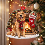 Personalized Dog Christmas Ornament – Custom Pet Name Stocking by the Fireplace Ornament