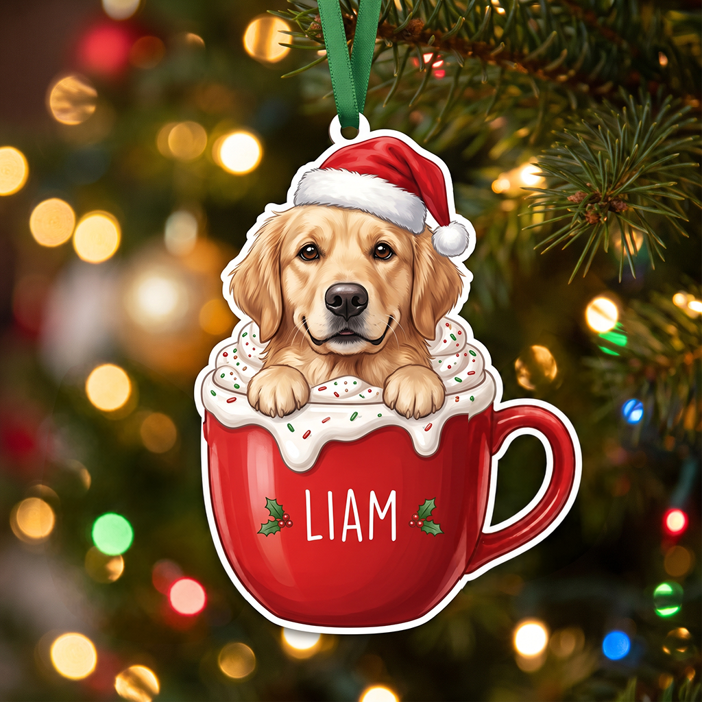 Personalized Pet Ornament – Santa Hat Cocoa Mug