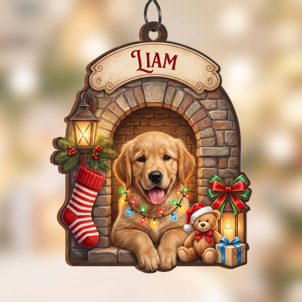 Wood Dog Ornament – Personalized, Fireplace & Stocking