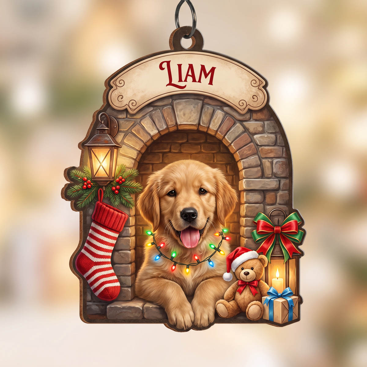 Wood Dog Ornament – Personalized, Fireplace & Stocking