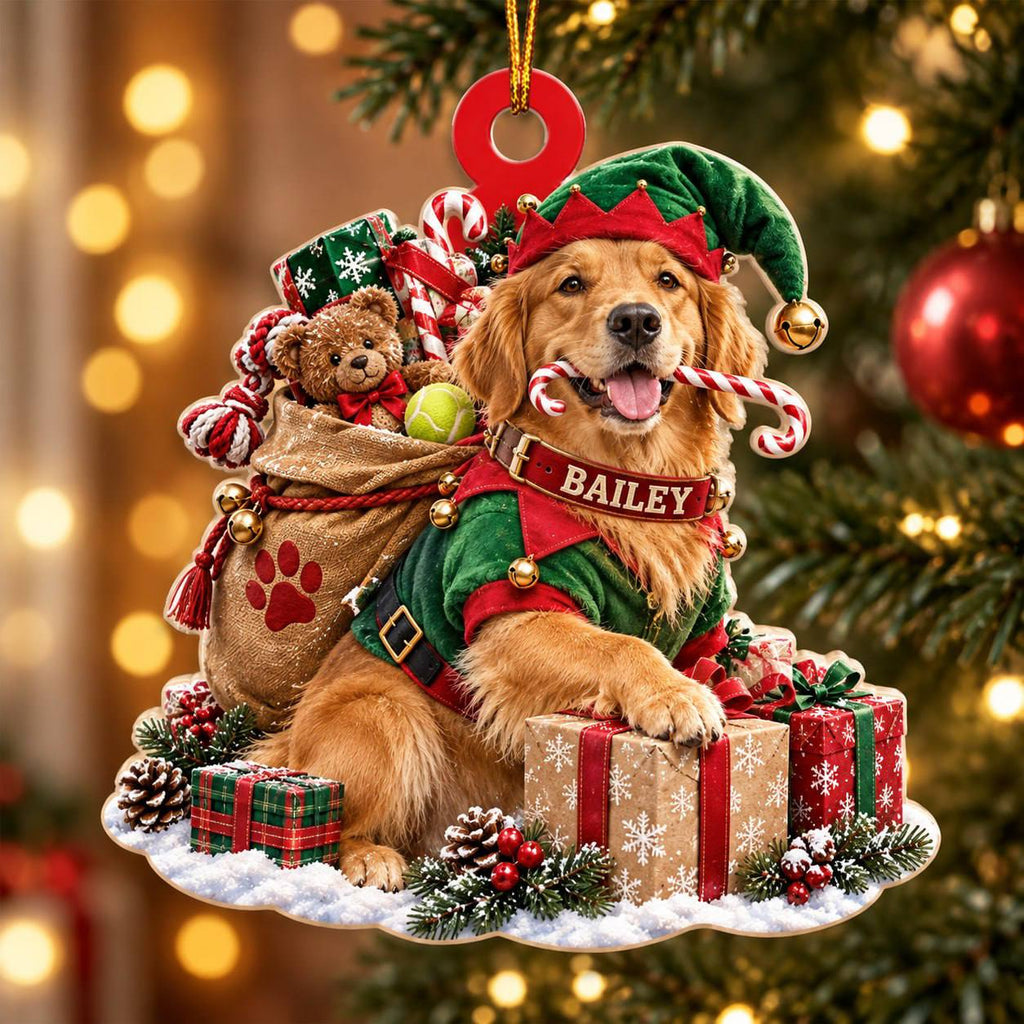 Personalized Dog Christmas Ornament – Santa’s Little Helper Custom Pet Name Ornament