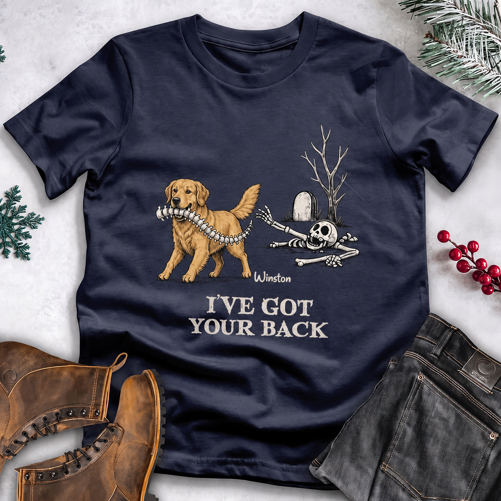 Funny Dog Halloween Shirt – Skeleton Spine Joke, Custom Name