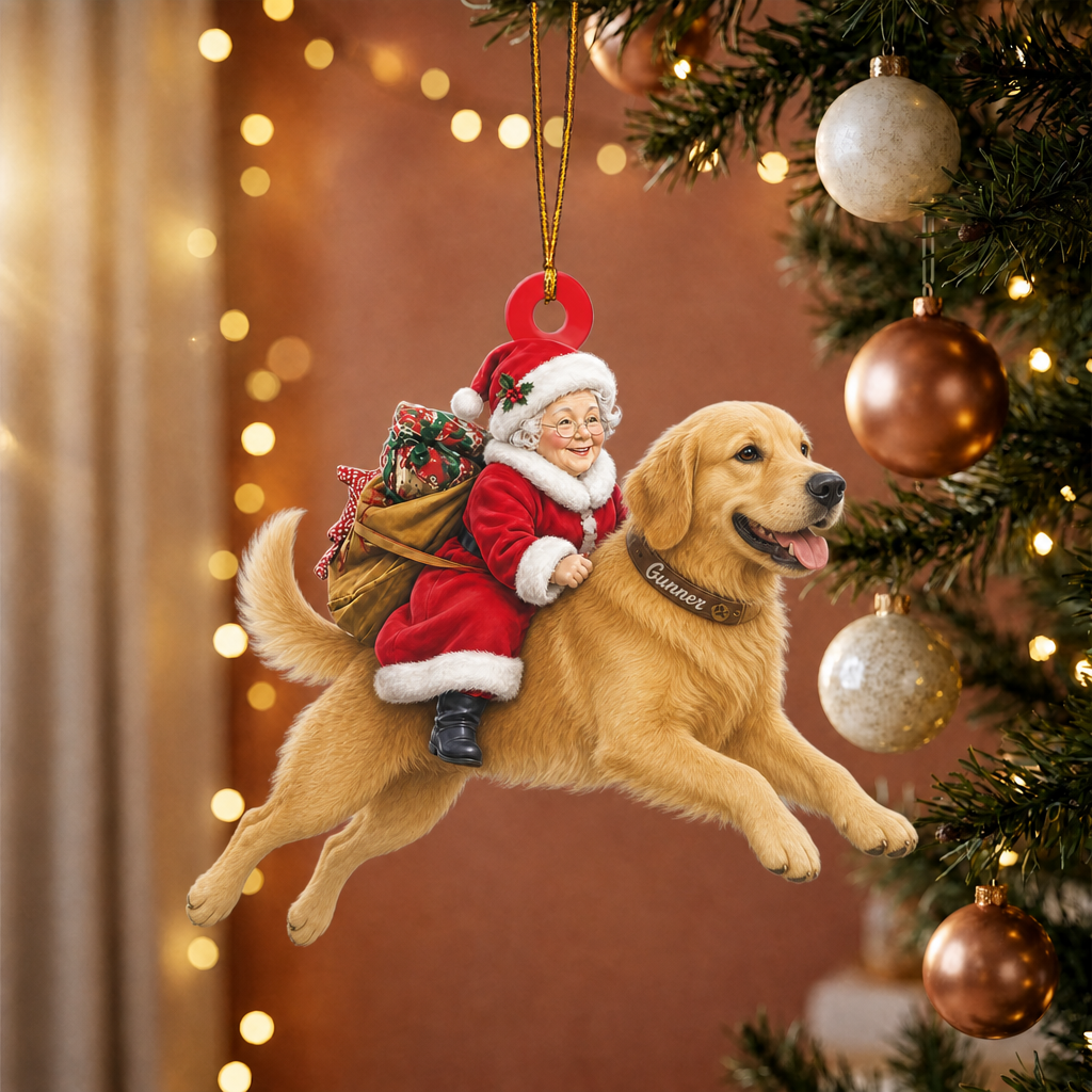 Dog & Mrs. Claus Ornament – Personalized Name