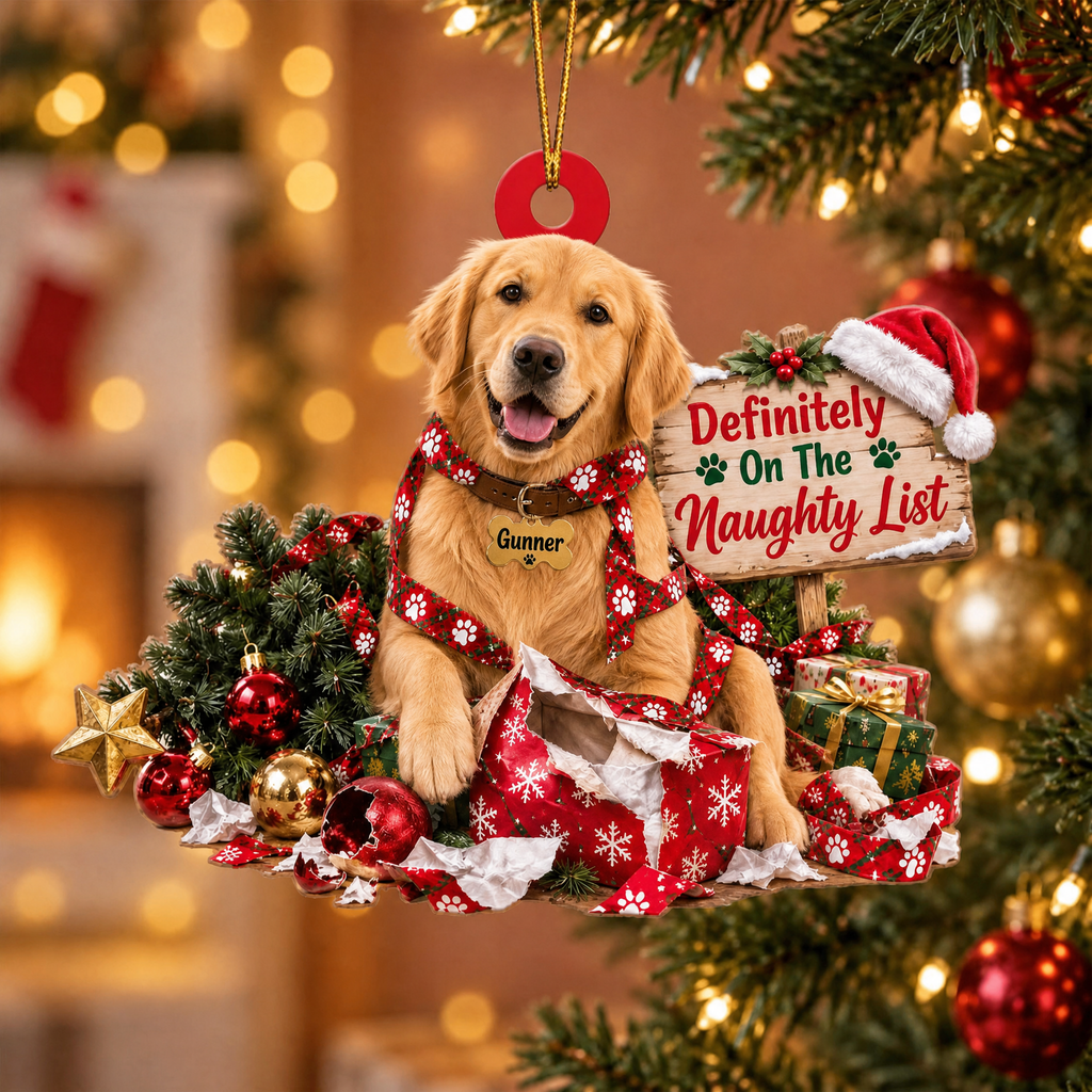 Personalized Dog Christmas Ornament – Definitely on the Naughty List Ornament