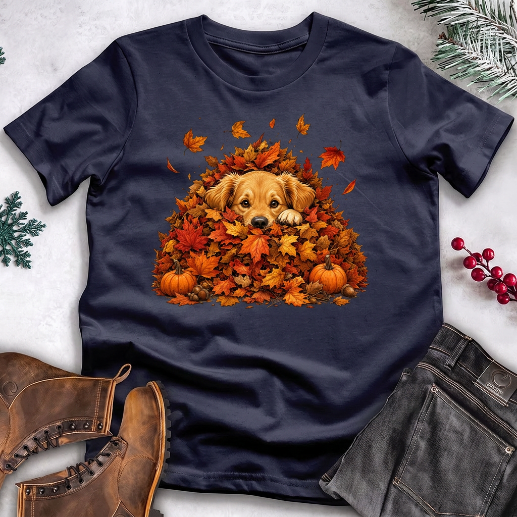 Fall Season Dog T-Shirt – Leaves & Pumpkins