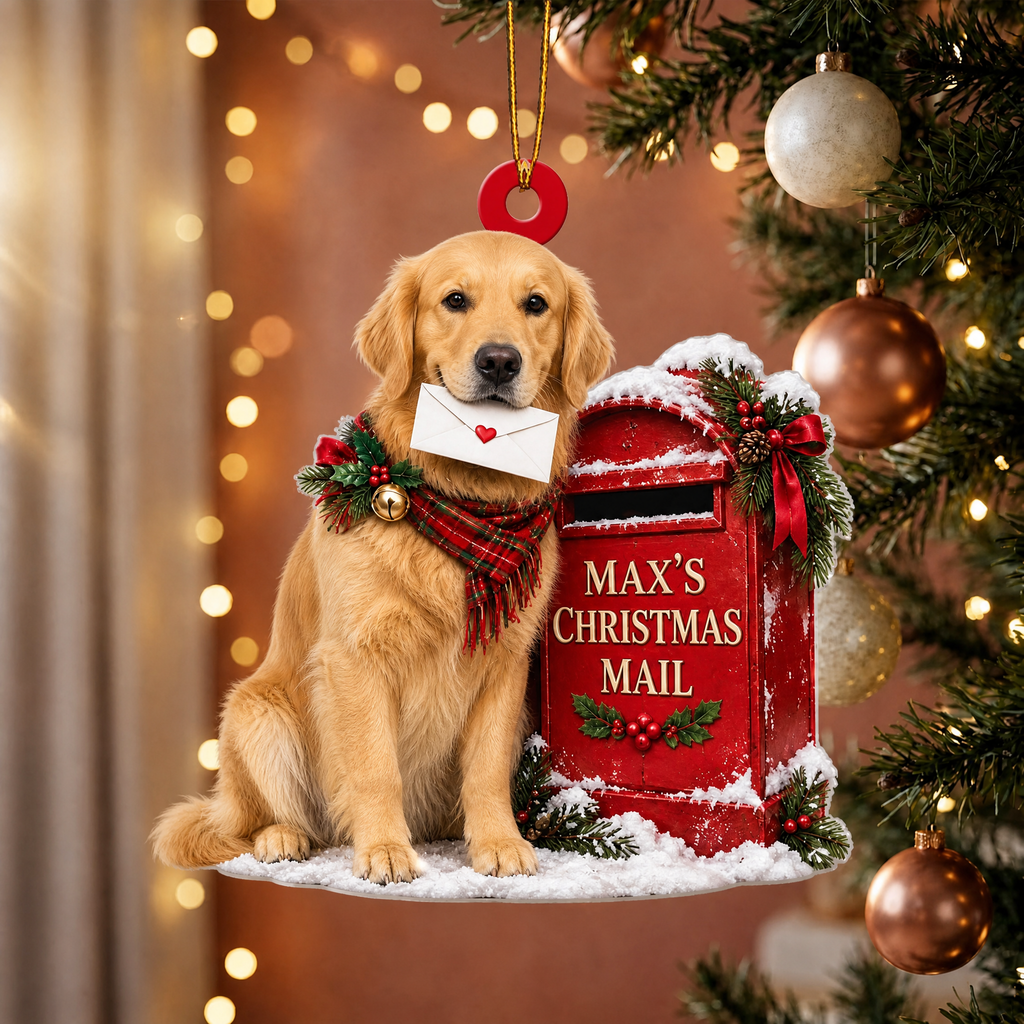 Personalized Dog Christmas Ornament – Custom Pet Name Christmas Mailbox Ornament