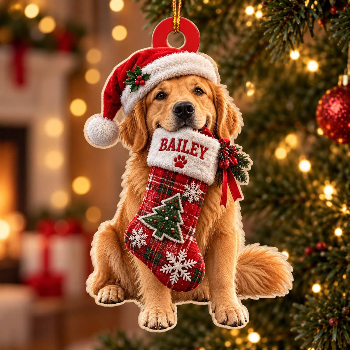 Personalized Dog Christmas Ornament – Custom Pet Name Stocking Ornament