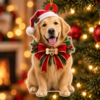 Personalized Dog Christmas Ornament – Custom Pet Name Holiday Bow Ornament