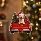 Personalized Dog Christmas Ornament – Vintage Red Truck & Tree